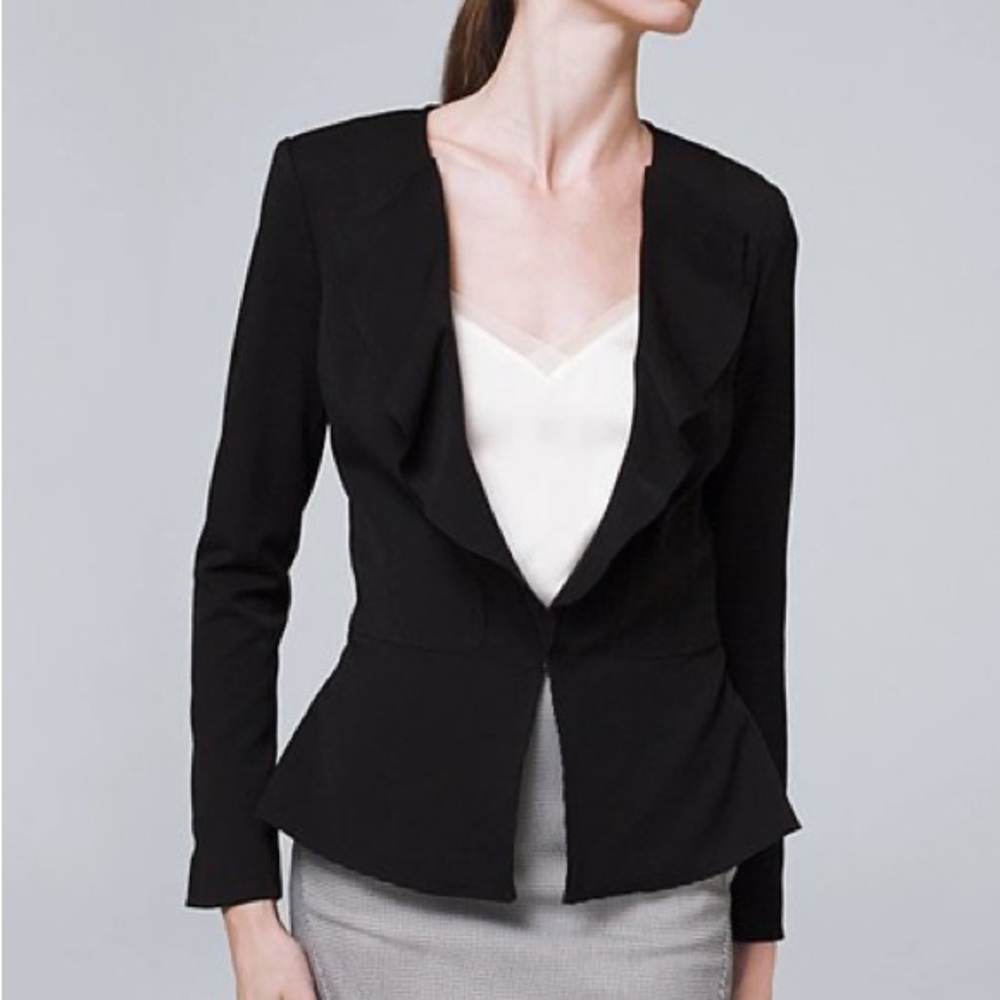 NWOT White House Black Market | Black All Season Ruffle-Collar Jacket - 2